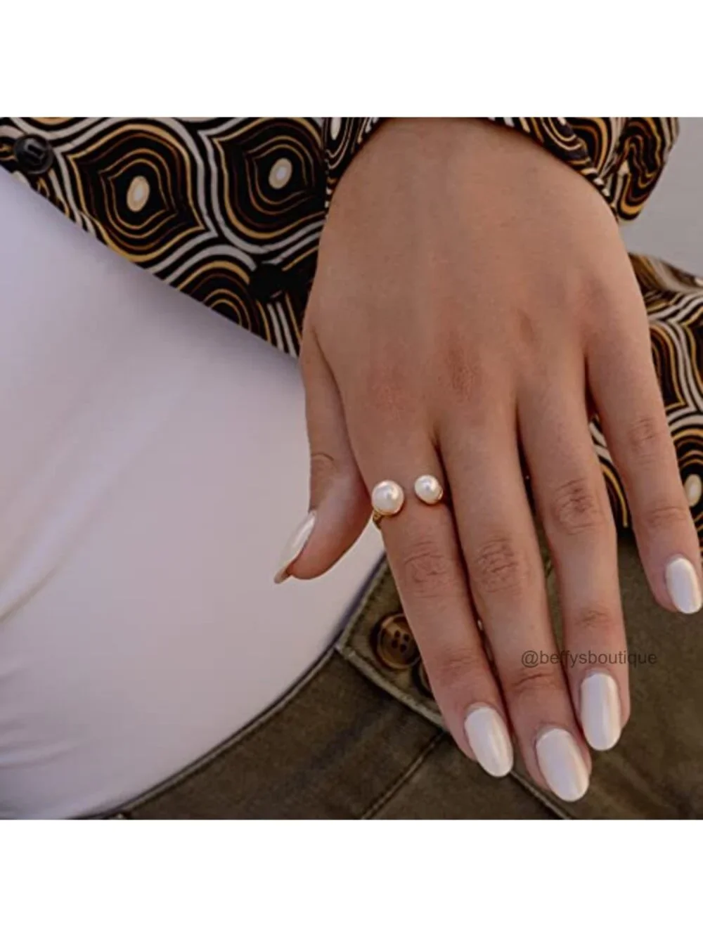 18K Gold Plated Freshwater Cultured Pearl Open Cuff Ring Stackable Midi Knuckle
